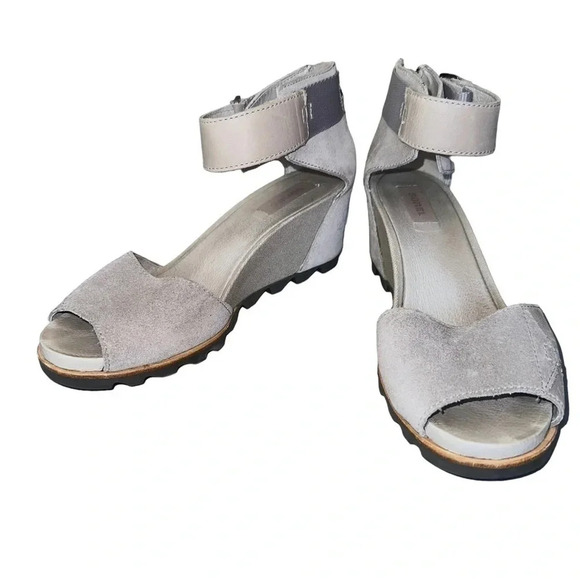 Sorel 9.5 Joanie II gray ankle strap wedge‎ lug sole sandals chunky Preppy - Picture 1 of 8